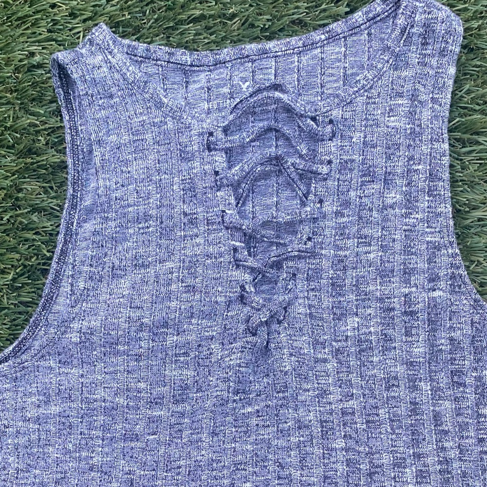 American Eagle Outfitters Gray Ribbed Cut Out Tank Top size S